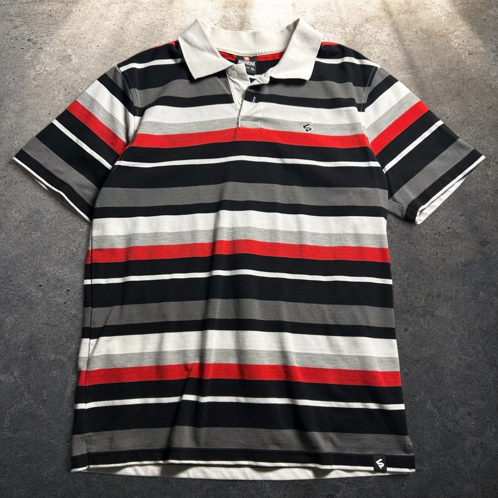 Southpole Striped Polo Shirt Mens XL Black Red Grey Y2K Skater Streetwear